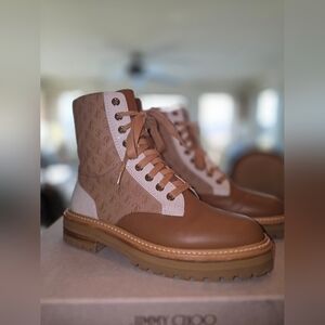 Jimmy Choo Brown and Cream Combat Boots Size 37 (US 7)